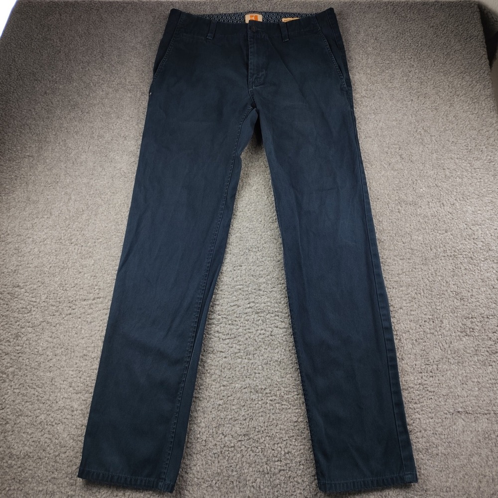 Hugo Boss Orange Mens Navy Blue Regular Fit Cotton Chino Pants Size 32x33 Preppy
